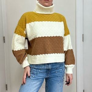 Chenille Textured Knit Turtle Neck Pullover Sweater